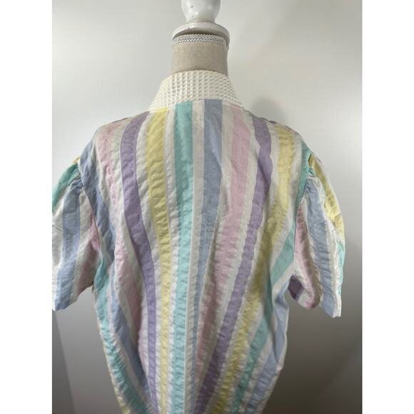Vintage  80s House Dress Simply Basic Stripe Pastels Housewife - Picture 5 of 6